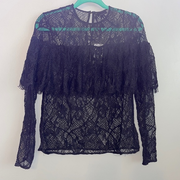 NWT Who What Wear Lace Ruffle Long Sleeve Blouse Size Small - Picture 3 of 10